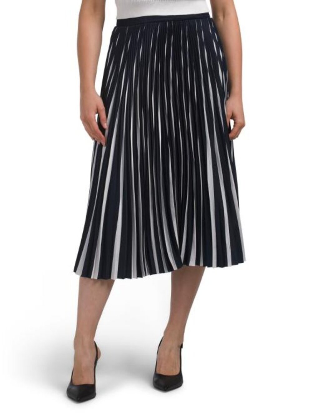 ELIE TAHARI Smocked Waist Band Pleated Midi Skirt